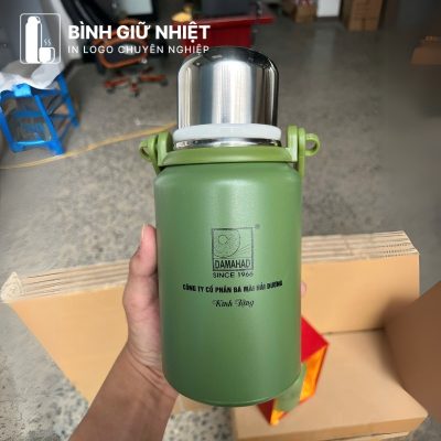 Bình giữ nhiệt quà tặng in logo 4 màu có quai xách dung tích 600ml BGN-14
