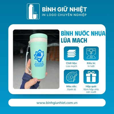 Bình nước nhựa quà tặng in logo lúa mạch dung tích 400ml BNN-01