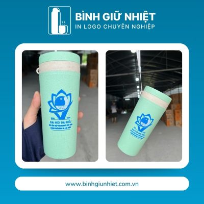 Bình nước nhựa quà tặng in logo lúa mạch dung tích 400ml BNN-01