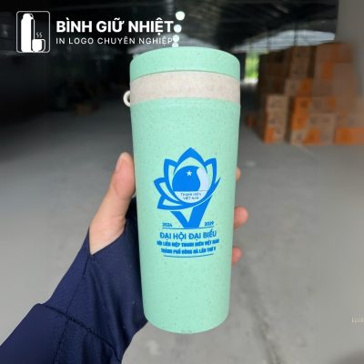 Bình nước nhựa quà tặng in logo lúa mạch dung tích 400ml BNN-01