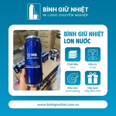 Bình giữ nhiệt lon nước quà tặng in logo màu xanh dương dung tích 400ml BGN-30