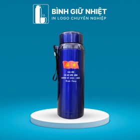Bình giữ nhiệt quà tặng in logo có quai xách màu xanh dương dung tích 1000ml BGN-27