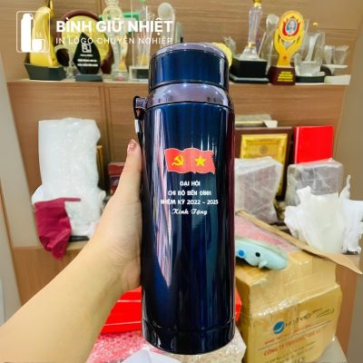 Bình giữ nhiệt quà tặng in logo có quai xách màu xanh dương dung tích 1000ml BGN-27