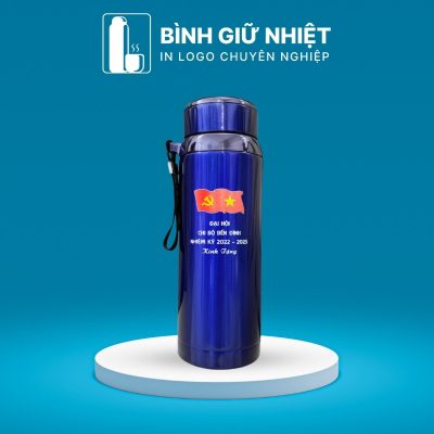Bình giữ nhiệt quà tặng in logo có quai xách màu xanh dương dung tích 1000ml BGN-27