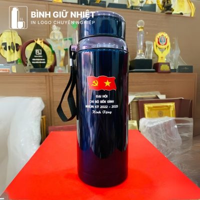 Bình giữ nhiệt quà tặng in logo có quai xách màu xanh dương dung tích 1000ml BGN-27