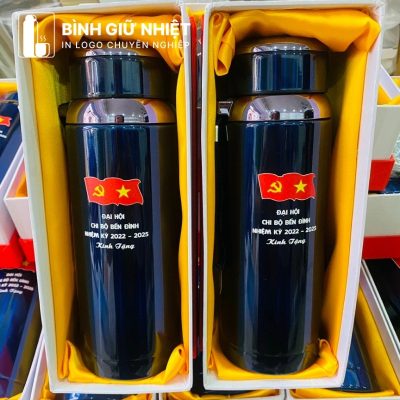 Bình giữ nhiệt quà tặng in logo có quai xách màu xanh dương dung tích 1000ml BGN-27