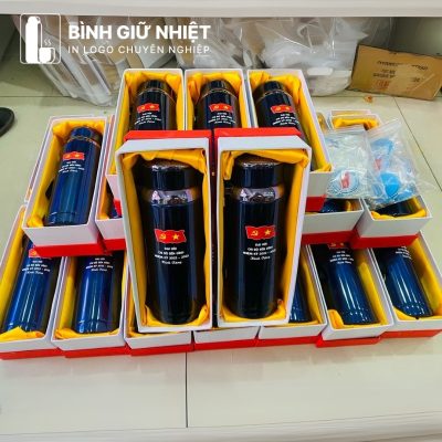 Bình giữ nhiệt quà tặng in logo có quai xách màu xanh dương dung tích 1000ml BGN-27