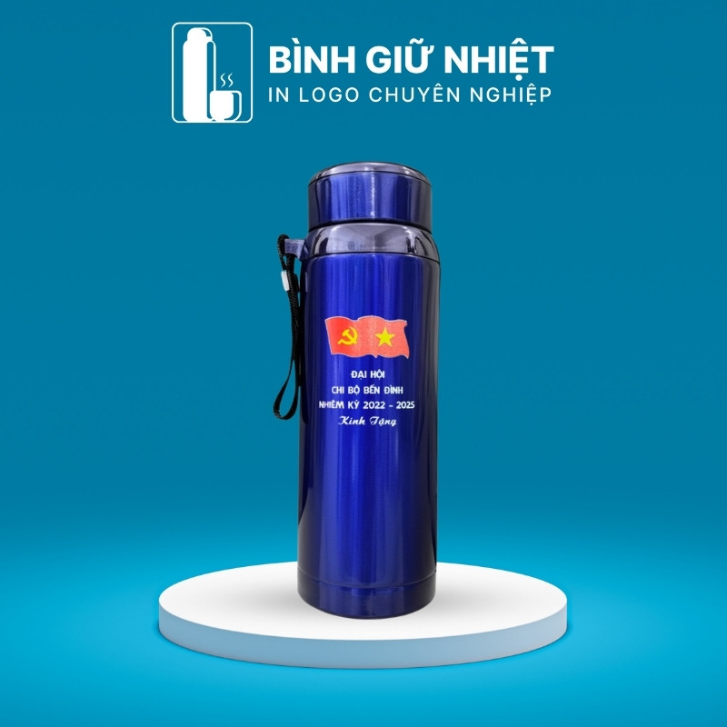 Bình giữ nhiệt quà tặng in logo có quai xách màu xanh dương dung tích 1000ml BGN-27