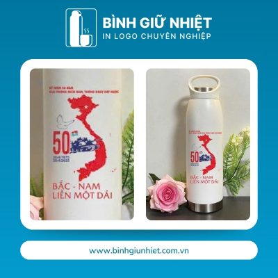 Bình giữ nhiệt quà tặng in logo màu kem có quai xách dung tích 500ml BGN-25