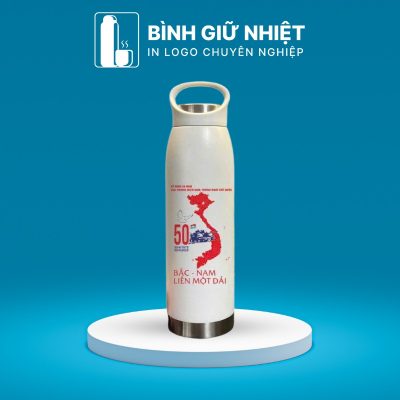 Bình giữ nhiệt quà tặng in logo màu kem có quai xách dung tích 500ml BGN-25