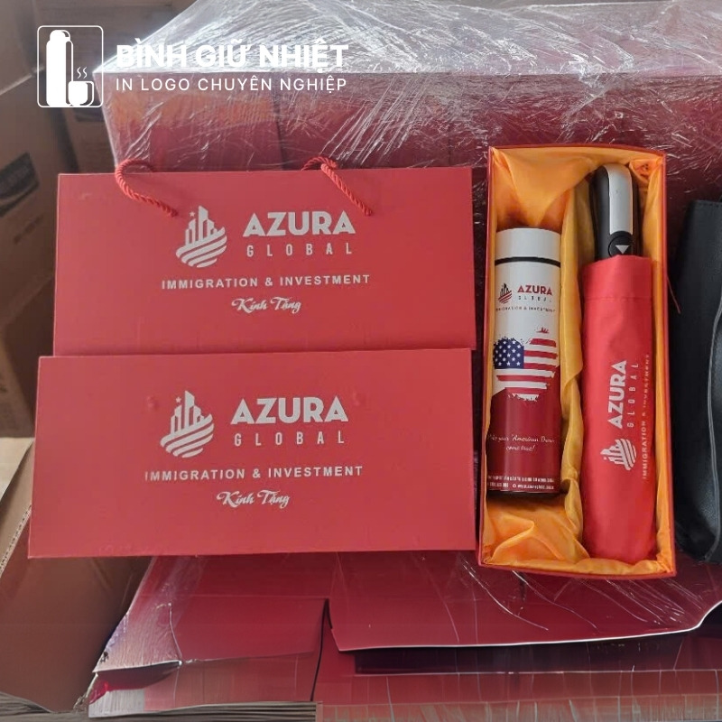 Bộ giftset bình giữ nhiệt và ô dù in logo