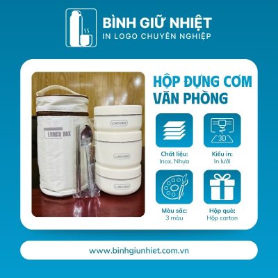 Hộp đựng cơm văn phòng quà tặng in logo 3 hộp tròn dung tích 1.4L HC-08