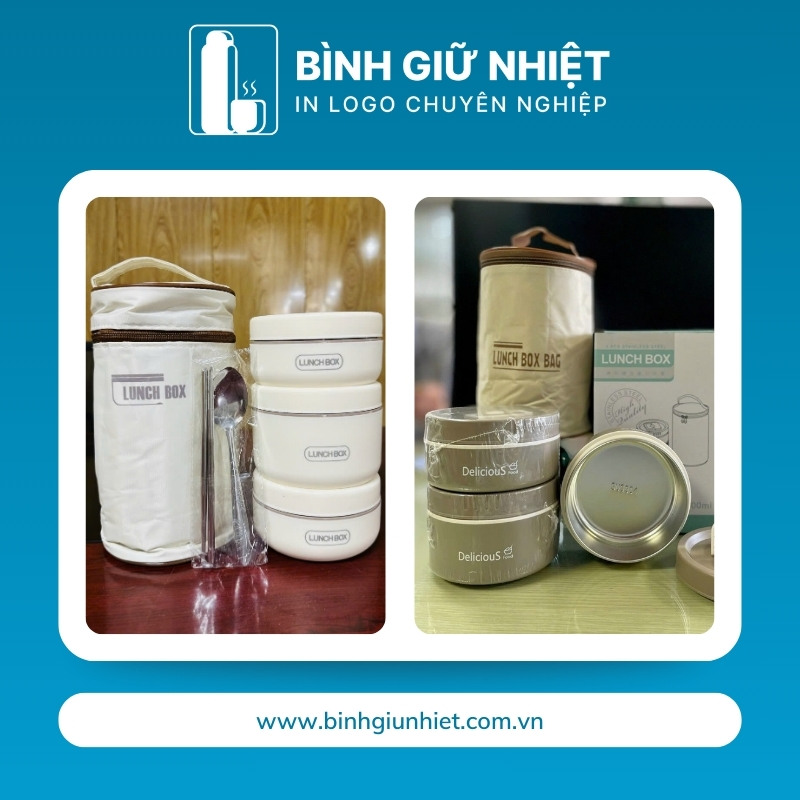Hộp đựng cơm văn phòng quà tặng in logo 3 hộp tròn dung tích 1.4L HC-08
