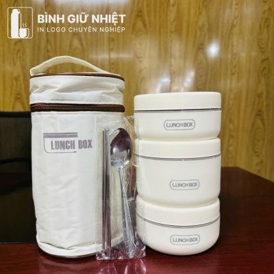 Hộp đựng cơm văn phòng quà tặng in logo 3 hộp tròn dung tích 1.4L HC-08
