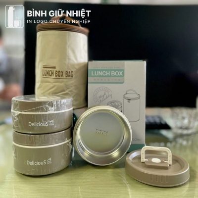 Hộp đựng cơm văn phòng quà tặng in logo 3 hộp tròn dung tích 1.4L HC-08