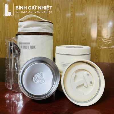 Hộp đựng cơm văn phòng quà tặng in logo 3 hộp tròn dung tích 1.4L HC-08
