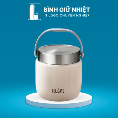 Hộp đựng cơm văn phòng quà tặng in logo có quai xách hộp tròn dung tích 1.5L HC-10