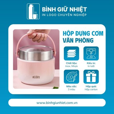 Hộp đựng cơm văn phòng quà tặng in logo có quai xách hộp tròn dung tích 1.5L HC-10