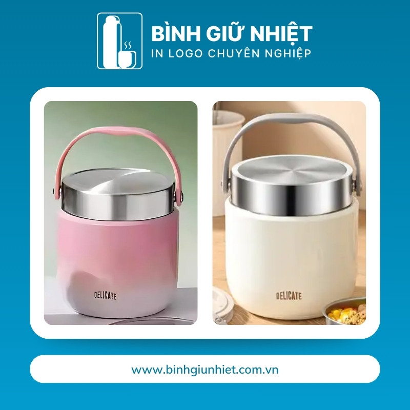 Hộp đựng cơm văn phòng quà tặng in logo có quai xách hộp tròn dung tích 1.5L HC-10