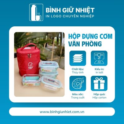 Hộp đựng cơm văn phòng quà tặng in logo thương hiệu Happy Cook 3 hộp chữ nhật 370ml HC-13