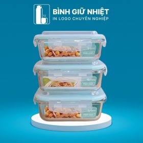 Hộp đựng cơm văn phòng quà tặng in logo thương hiệu Happy Cook 3 hộp chữ nhật 370ml HC-13