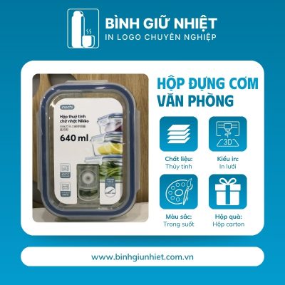 Hộp đựng cơm văn phòng quà tặng in logo thương hiệu Nikko thủy tinh dáng chữ nhật dung tích 640ml HC-12
