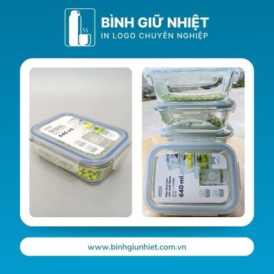 Hộp đựng cơm văn phòng quà tặng in logo thương hiệu Nikko thủy tinh dáng chữ nhật dung tích 640ml HC-12