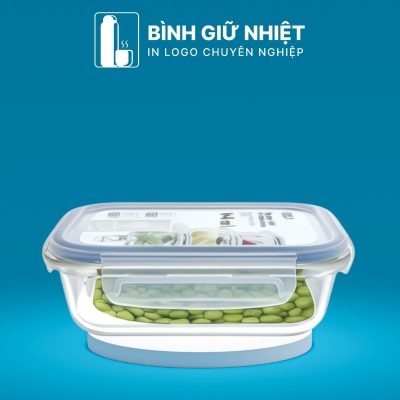 Hộp đựng cơm văn phòng quà tặng in logo thương hiệu Nikko thủy tinh dáng chữ nhật dung tích 640ml HC-12