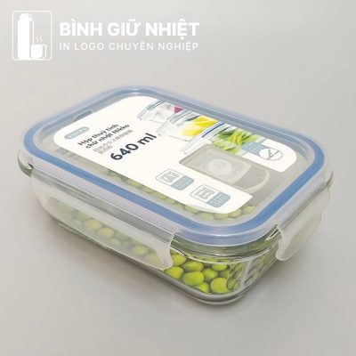 Hộp đựng cơm văn phòng quà tặng in logo thương hiệu Nikko thủy tinh dáng chữ nhật dung tích 640ml HC-12