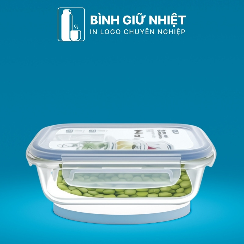 Hộp đựng cơm văn phòng quà tặng in logo thương hiệu Nikko thủy tinh dáng chữ nhật dung tích 640ml HC-12