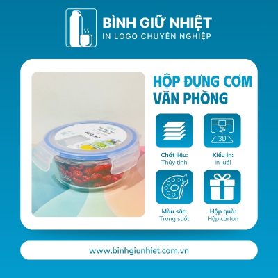 Hộp đựng cơm văn phòng quà tặng in logo thương hiệu Nikko thủy tinh dáng tròn dung tích 620ml HC-11
