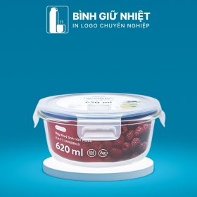 Hộp đựng cơm văn phòng quà tặng in logo thương hiệu Nikko thủy tinh dáng tròn dung tích 620ml HC-11