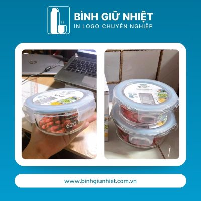 Hộp đựng cơm văn phòng quà tặng in logo thương hiệu Nikko thủy tinh dáng tròn dung tích 620ml HC-11