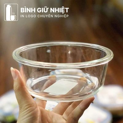 Hộp đựng cơm văn phòng quà tặng in logo thương hiệu Nikko thủy tinh dáng tròn dung tích 620ml HC-11