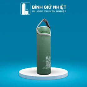Túi đựng bình giữ nhiệt quà tặng in logo màu xanh lá có móc cài TĐ-02