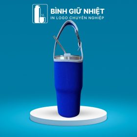 Túi đựng ly giữ nhiệt quà tặng in logo màu xanh dương có móc cài TĐ-01