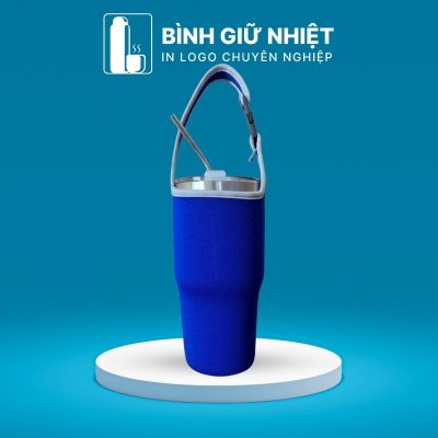 Túi đựng ly giữ nhiệt quà tặng in logo màu xanh dương có móc cài TĐ-01