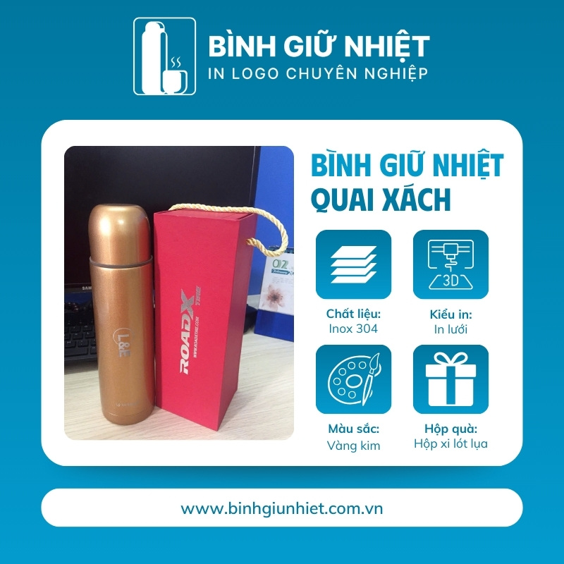Bình giữ nhiệt quà tặng in logo Lock&Lock màu vàng kim dung tích 500ml BGN-35