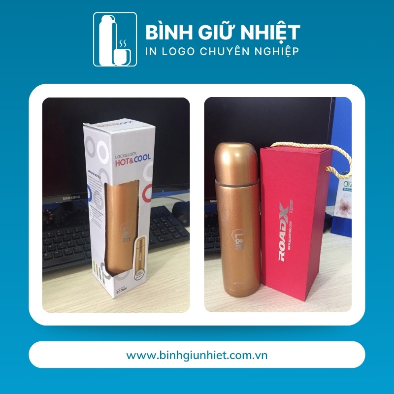 Bình giữ nhiệt quà tặng in logo Lock&Lock màu vàng kim dung tích 500ml BGN-35