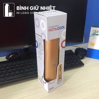 Bình giữ nhiệt quà tặng in logo Lock&Lock màu vàng kim dung tích 500ml BGN-35