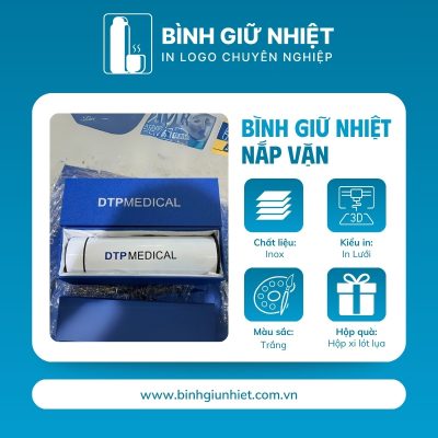 Bình giữ nhiệt quà tặng in logo màu trắng nắp vặn dung tích 500ml BGN-36