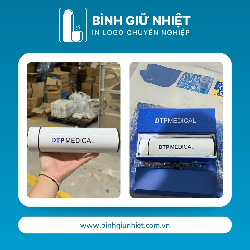 Bình giữ nhiệt quà tặng in logo màu trắng nắp vặn dung tích 500ml BGN-34