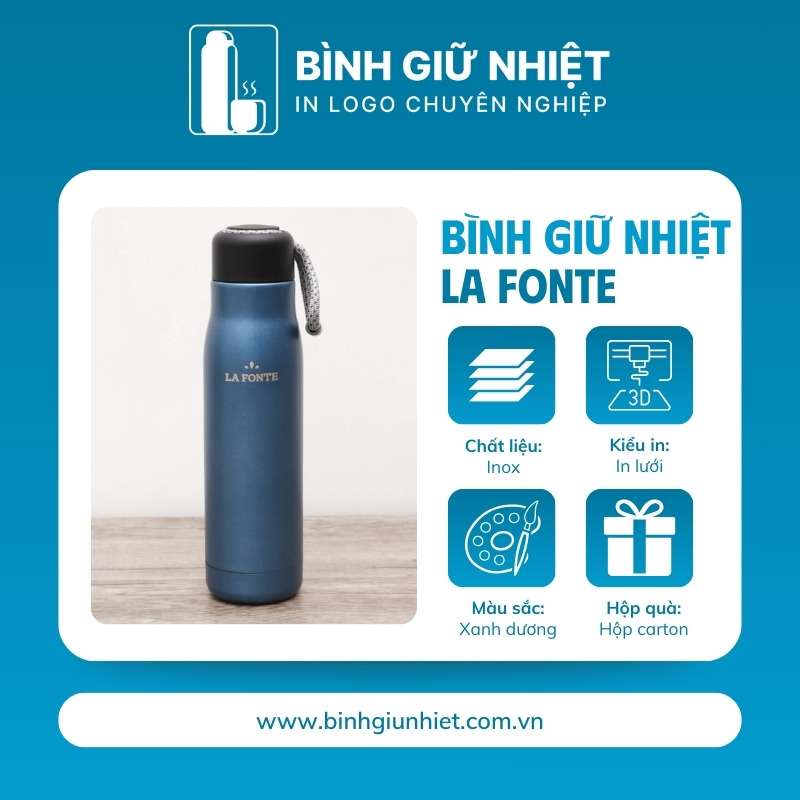 Bình giữ nhiệt quà tặng in logo thương hiệu La Fonte có dây xách dung tích 500ml BGN-50