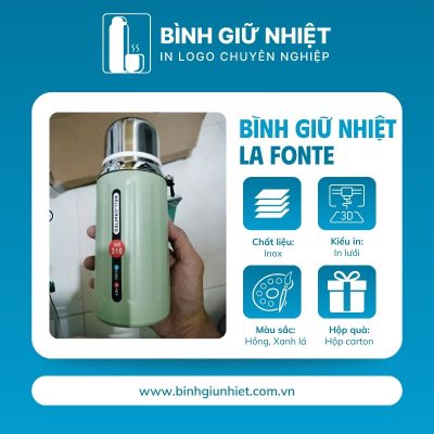 Bình giữ nhiệt quà tặng in logo thương hiệu La Fonte có dây xách dung tích 800ml BGN-51