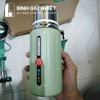 Bình giữ nhiệt quà tặng in logo thương hiệu La Fonte có dây xách dung tích 800ml BGN-51