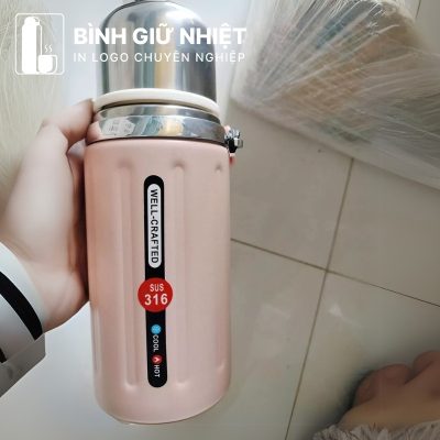 Bình giữ nhiệt quà tặng in logo thương hiệu La Fonte có dây xách dung tích 800ml BGN-51