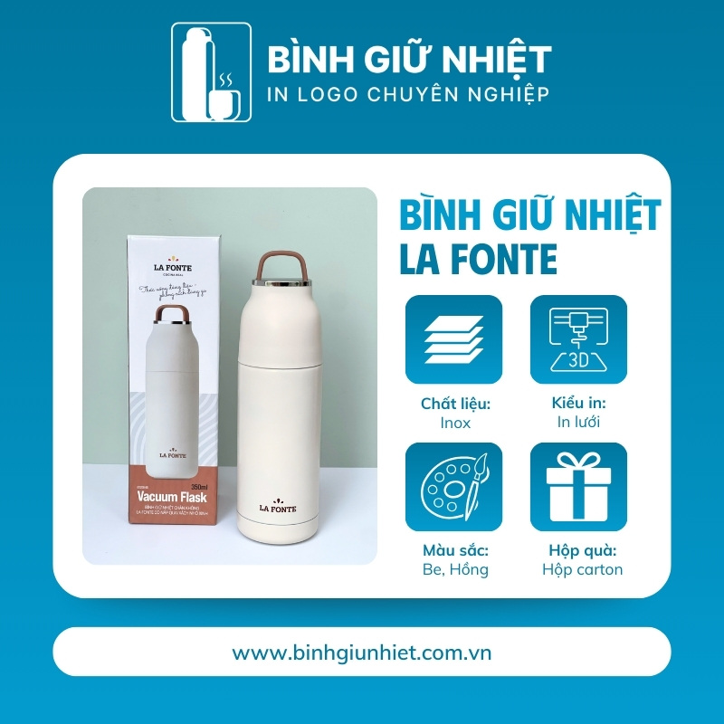 Bình giữ nhiệt quà tặng in logo thương hiệu La Fonte có quai xách dung tích 350ml BGN-43