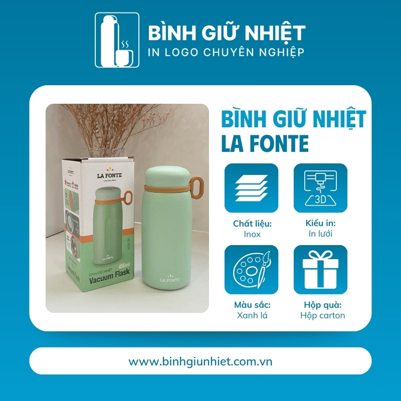 Bình giữ nhiệt quà tặng in logo thương hiệu La Fonte có quai xách dung tích 450ml BGN-39