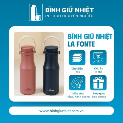 Bình giữ nhiệt quà tặng in logo thương hiệu La Fonte có quai xách dung tích 470ml BGN-41