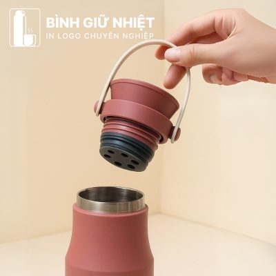 Bình giữ nhiệt quà tặng in logo thương hiệu La Fonte có quai xách dung tích 470ml BGN-41